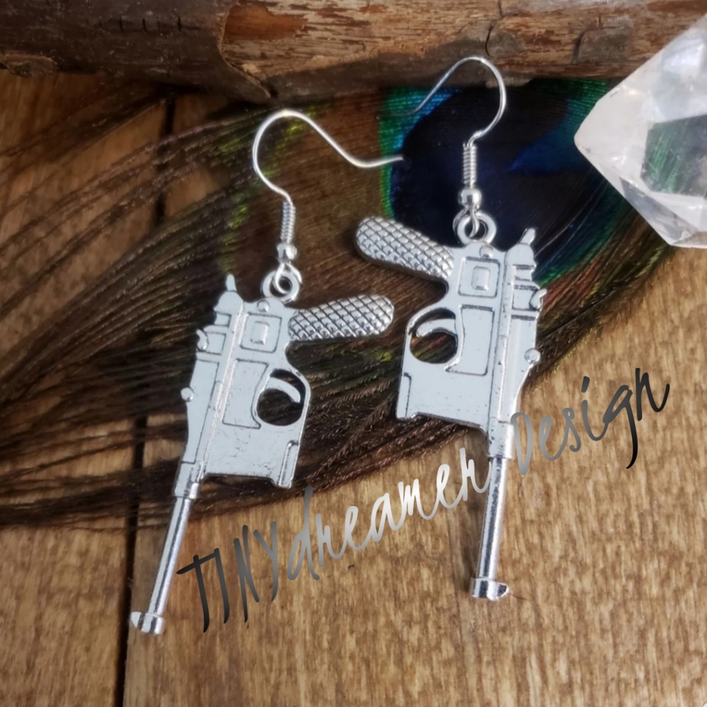 Silver Machine Gun Earrings Military ~2nd Amendment~ Gun Jewelry Gift ideas